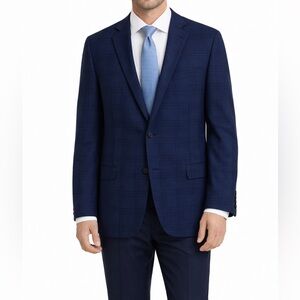 Saks Fifth Avenue Blue Windowpane Wool Blazer 46R Sport Coat